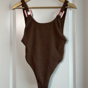 Aerie One Piece Ribbed High Cut Scoop Neck Swimsuit Clean Vanilla Girl Style